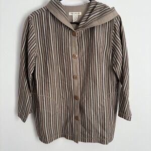 Vintage Mureli Womens Linen Blend Striped Sweatshirt Jacket Size S Taupe Brown